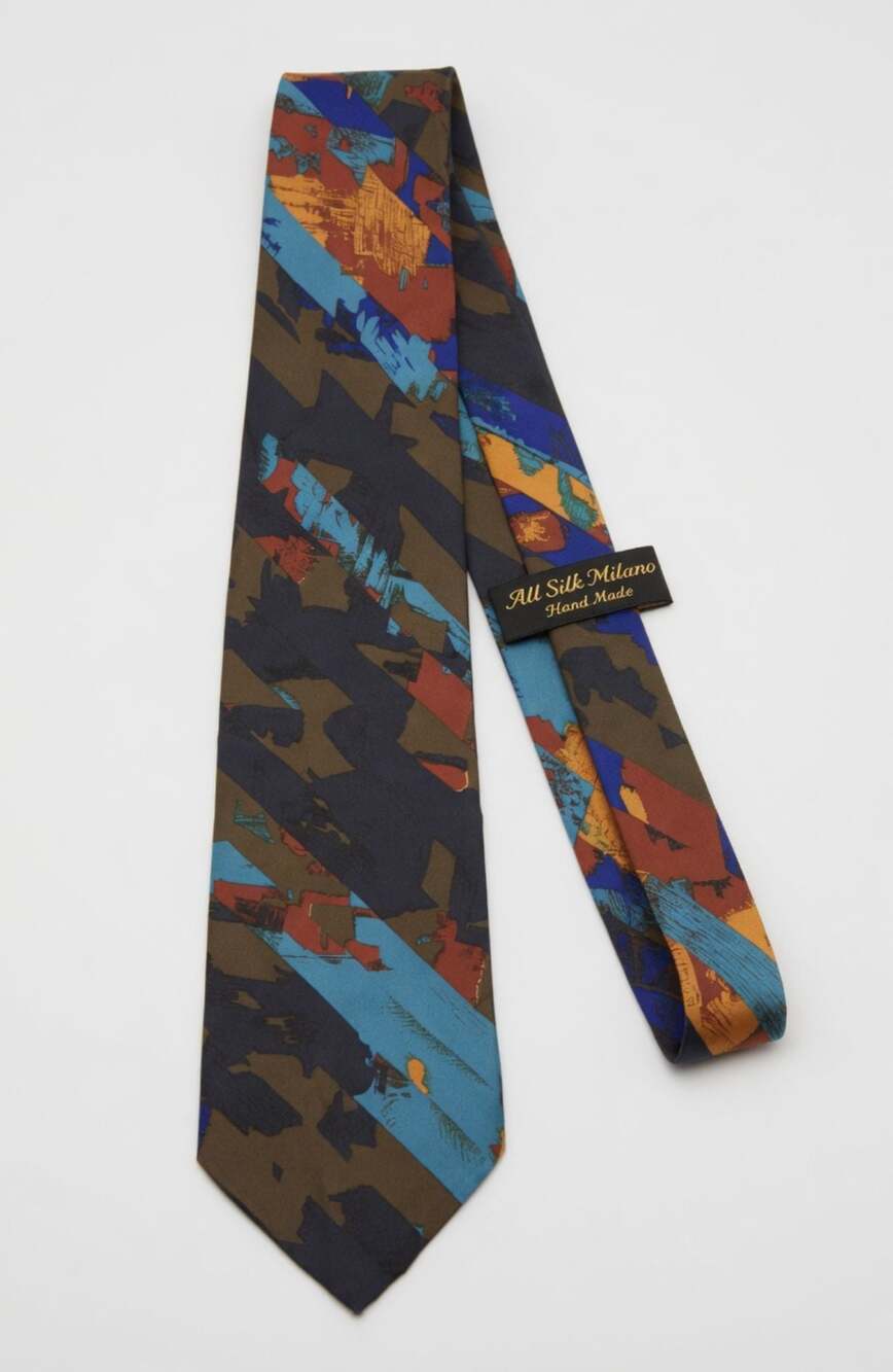 All Silk Milano Hand Made Abstract Print Silk Necktie